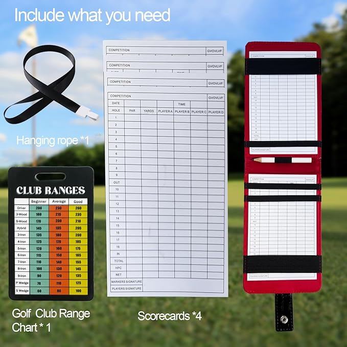 Magnetic Golf Scorecard Holder 3 in 1 - The Ultimate Golf Gift for Men, Magnetic Leather Yardage Book Cover with Secure Back Pocket Fit