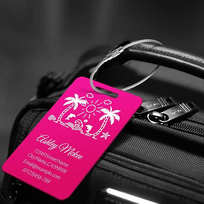 Personalized Luggage Tags for Suitcases - Metal Engraved Custom Name ID Tag for Kids Women - Initial Cute Travel Bag Backpack Cruise Ship Essentials Golf Baggage Accessories