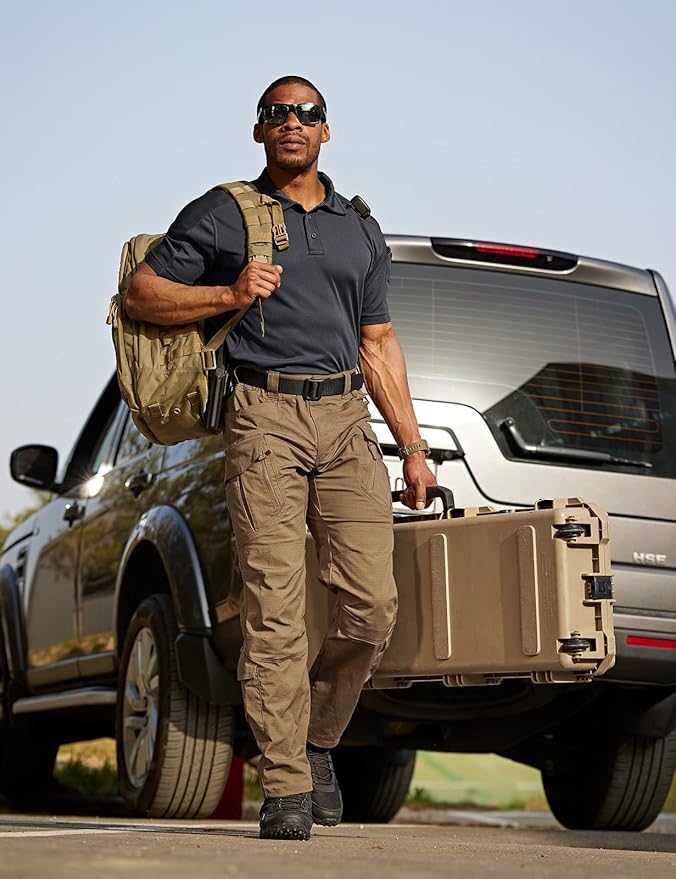 CQR Men's Polo Shirts, Tactical Short Sleeve Golf Performance Shirts, Lightweight Dry Fit UPF 50+ Pique