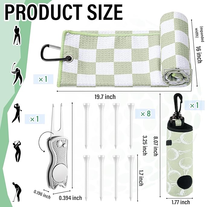 Liliful 12 Pcs Golf Accessories Kit, Include Golf Ball Bag with Hook Towel Tees Magnetic Ball Marker Divot Tool Cleaner Brush for Women Man Gifts