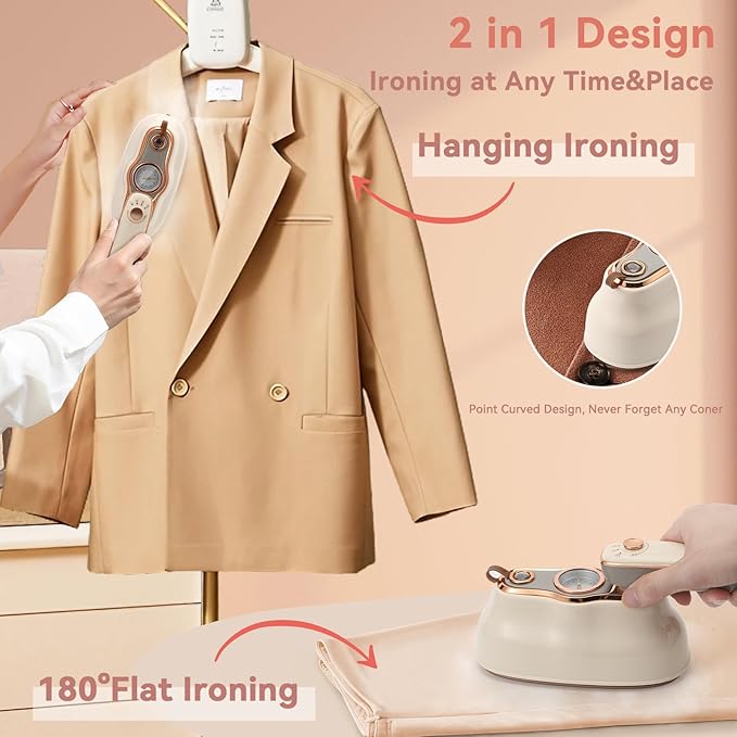 Steamer Iron for Clothes, Biupky 1200w Travel Steamer for Clothes Portable Mini, 180° Rotating Handheld Portable Steamer Mini Iron for Clothes