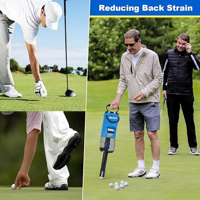 welspo Golf Ball Retriever, Portable Shag Bag Golf Ball Pick Up with Detachable Aluminum Alloy Tube, Golf Shag Bags Golf Ball Shagger Large Capacity Hold up to 70 Balls