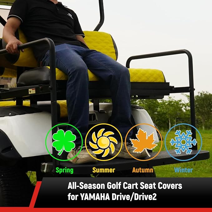 Golf Cart Seat Covers Front and Rear Waterproof and Sun Resistant Marine Grade Vinyl Leather Seat Cover Accessories for Yamaha Drive 2007-2016/Drive 2 2017+, Yellow(4PCS)