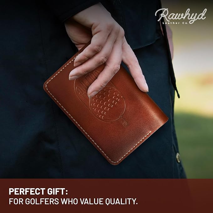 Refillable Golf Scorecard Holder–Full Grain Leather Golf Yardage Book Cover w/Golf Scorecard Book, Pencil Holder & Card Slot–Great Gift for Golfers-Unique Golf Gifts for Men & Women(Pen not included)