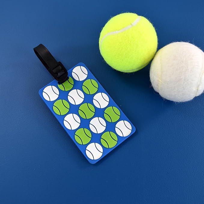 Tennis Bag Tag – Tennis Balls Design, Durable Silicone Luggage Tag, Waterproof & Secure, Easy Bag Identification with Adjustable Strap, Perfect for Tennis Lovers & Gifts