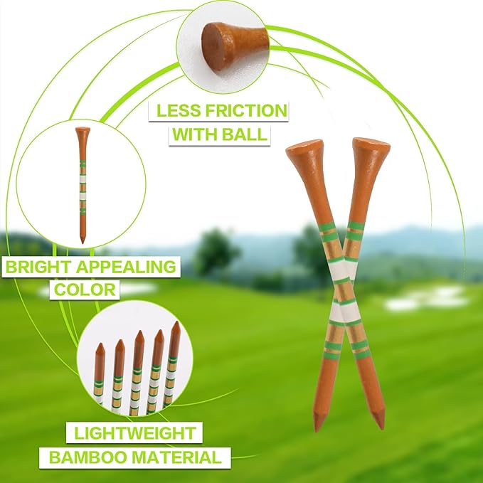 FINGER TEN Golf Tees Wood 3 1/4 2 3/4 Inch Value 50/120 Count, Durable Tees with Bright Colored Stripes for Consistent Height, 70mm 83mm Long Tees Ideal for Golfers