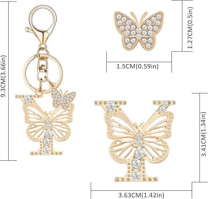 Gold Plated Alphabet Initial Letter Keyring Keychain for Women Girls Crystal Key Chains for Wallet Backpack Bag Charm