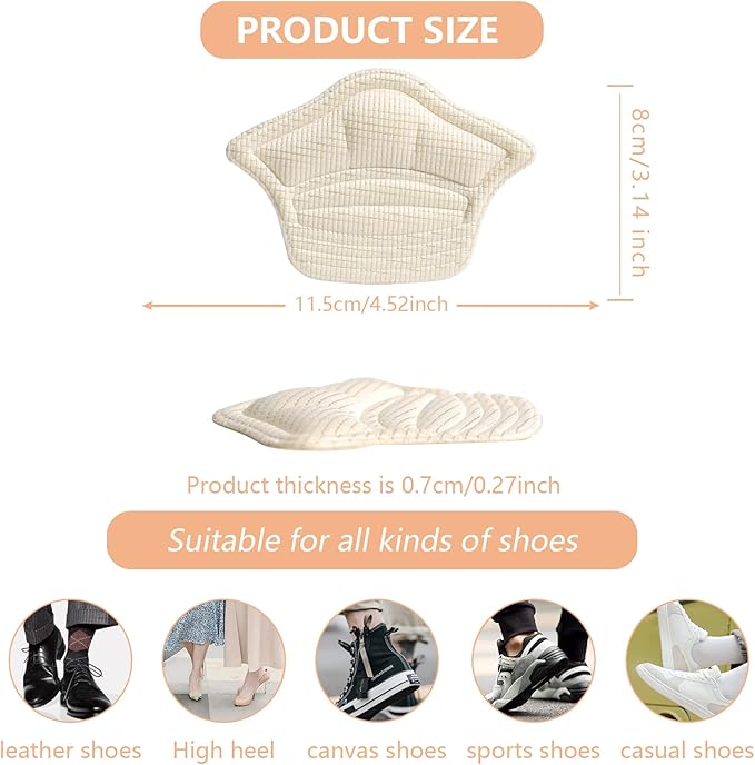 4 Pairs-Heel Guards for Shoes,Back of Heel Cushion Inserts,Loose Shoes Too Big,Reusable Adhesive Heel Guards Liners Protect Improved Women Men Shoe Fit&Comfort (4 Grey)