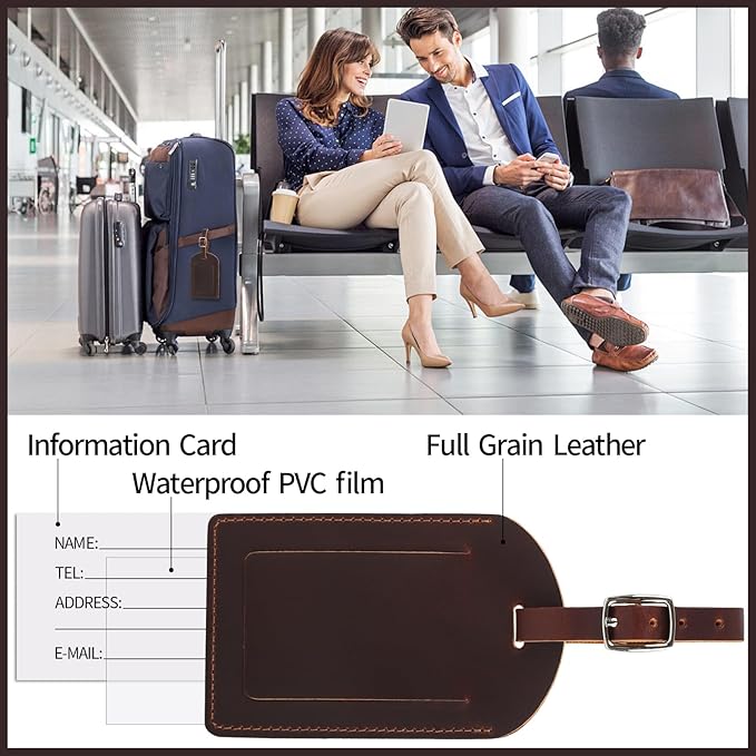 Ringsun Genuine Leather Luggage Tag for Suitcases ID Tags Bag Tags for Luggage (2 Pack)