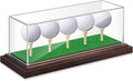 Golf Ball Display Case for 5 Balls Clear Acrylic Lid with Wooden Base and Tees, Memorabilia Stand Holder, Dustproof Transparent Storage Box for Golf Ball Collections Gifts Decor