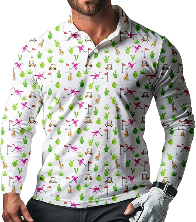 Men's Long Sleeve Golf Shirt Quick Dry 3 Button Work Fishing Outdoor Casual Collar Shirt