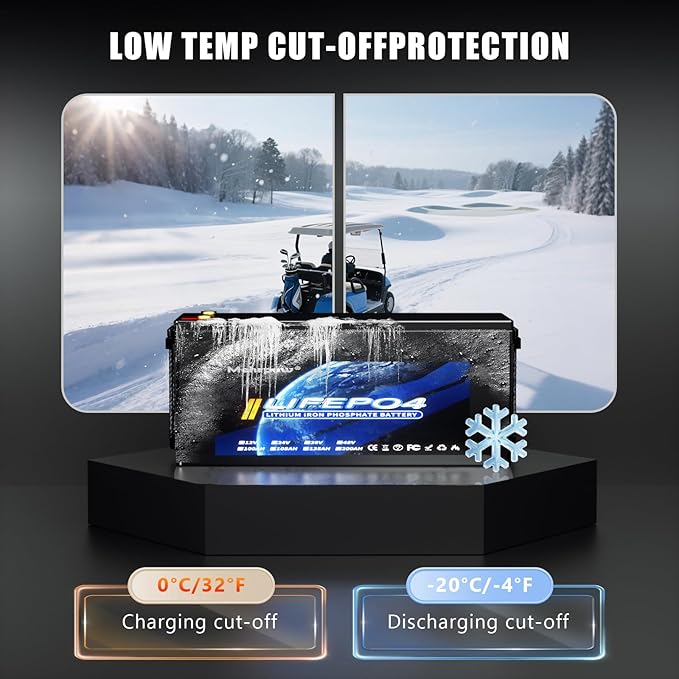 36V 150Ah LiFePO4 battery, built-in Bluetooth 200A BMS and LCD display, IP65 waterproof and dustproof, equipped with 43.8V 25A lithium battery charger, peak current 1000A (36V 105Ah)