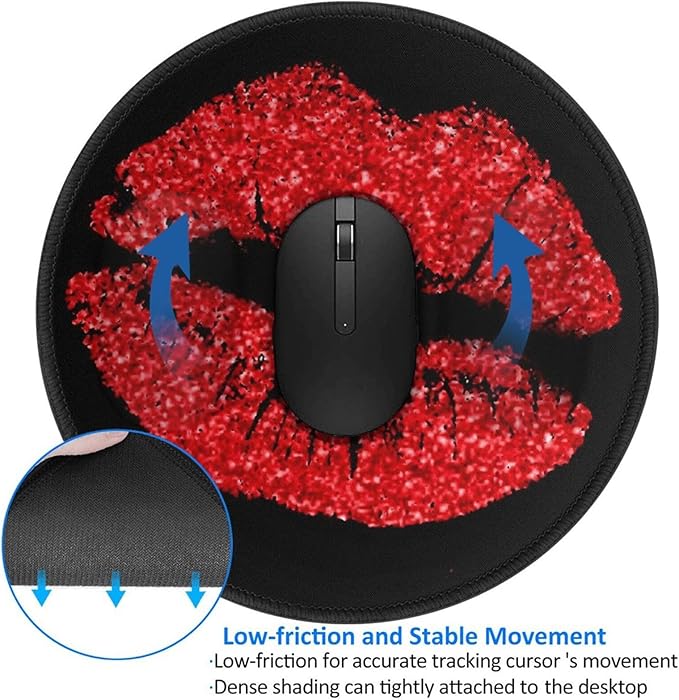 Red Lips Mouse Pad, Lipstick Mouse Pads for Desk, Stitched Edge Mousepad with Non-Slip Rubber Base, Gaming Mouse Mat for Computer Laptop Home Office