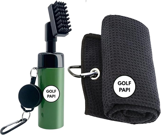 Golf Club Cleaner Brush Kit – Golf Club Cleaning Accessories Include Spray Bottles, Towels, Brush Covers & Retractable Clips – Must-Have Golf Gifts for Clean Shots (1 & 2 Pack)