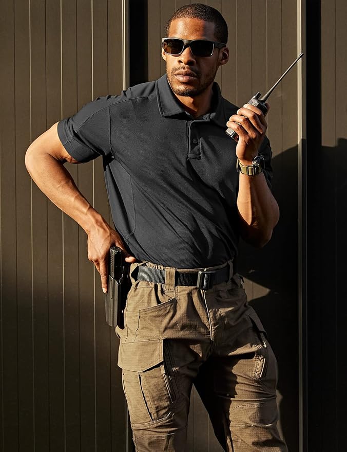 CQR Men's Polo Shirts, Tactical Short Sleeve Golf Performance Shirts, Lightweight Dry Fit UPF 50+ Pique