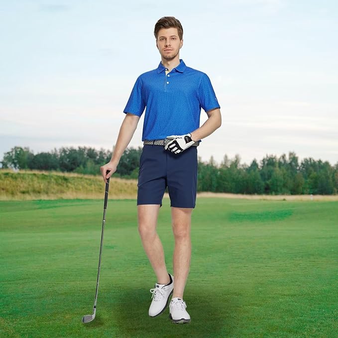 M MAELREG Mens Golf Shirt Short Sleeve Dry Fit Print Moisture Wicking Performance Patterns Collared Polo Shirt