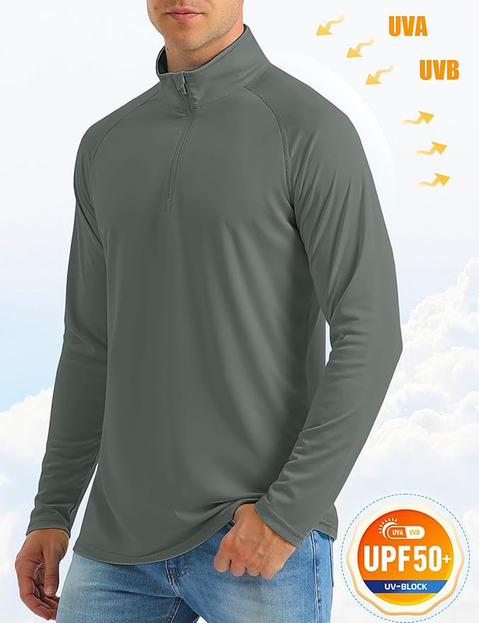 MAGCOMSEN Men's Long Sleeve Sun Shirts UPF 50+ Tees 1/4 Zip Up Fishing Running Rash Guard T-Shirts Outdoor Shirt
