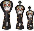 Colorful Skeleton Embroidery Club Covers Driver Headcovers Fairway Wood Cover Hybrid Head Cover Leather 3 Wood Headcover Golf Club Covers for Most Brand.