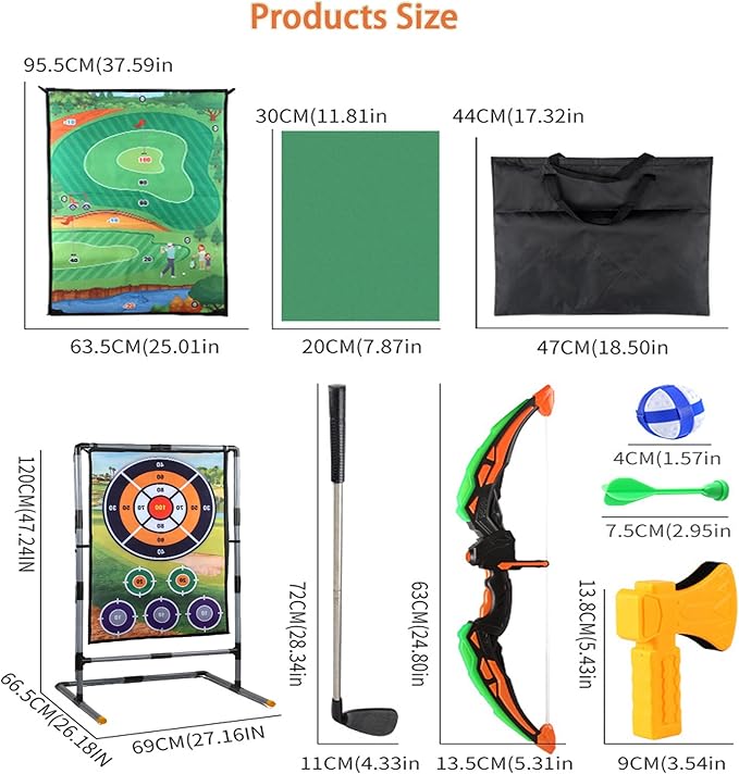 Golf Chipping Game Set with Stand,5-in-1 Portable Backyard Double-Sided Hitting Mat,with Sticky Balls,Archery,Axe & Dart,Golf Games for Family,Friends & Golfers,Indoor,Outdoor,Party Fun