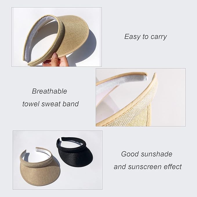 Cloth Covered Slip-On Visor for Women, Adjustable Cap Sports Sun Visors for Men