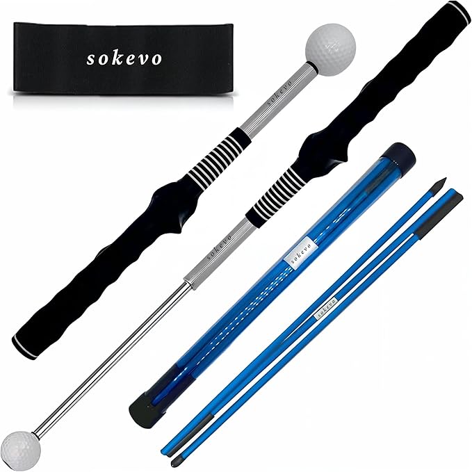 Retractable Golf Swing Training Aid,Rhythm Click Sound Warm Up Golf Swing Trainer,Golf Grip Trainer Attachment -Strength & Tempo Training for Chipping Hitting,Golf Accessories for Men-BONUS Items