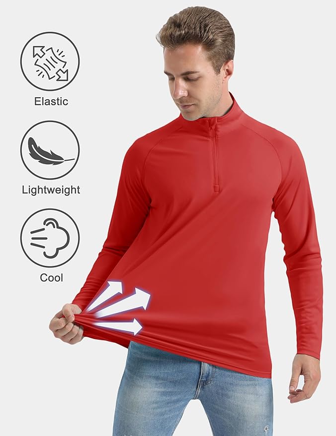 CRYSULLY Men's Long Sleeve 1/4 Zip Shirts Sun Protection Pullover UPF 50+ Rash Guard Running Lightweight T Shirt