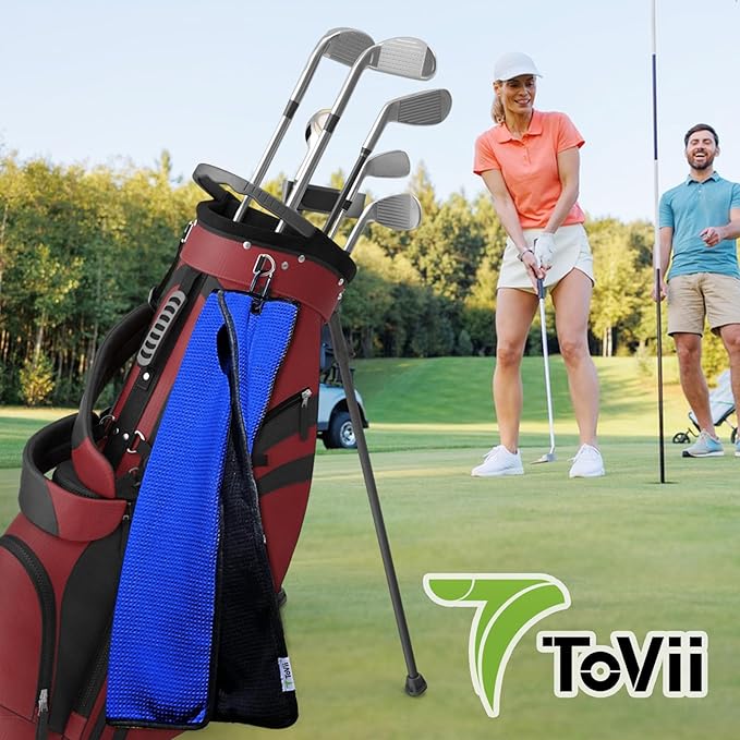 ToVii 2 in 1 Golf Towel, Wet and Dry Tri-fold Microfiber Towel for Cleaning Club and Ball with Clip and Waterproof Inner Barrier