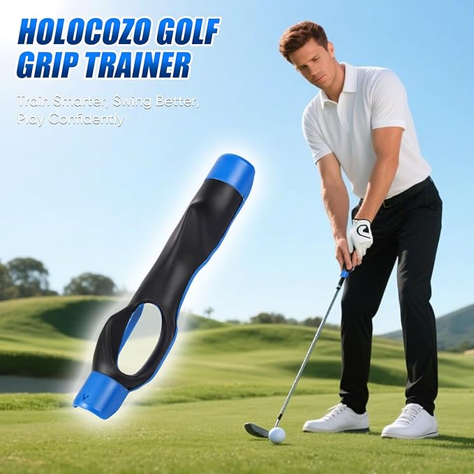 Golf Grip Trainer for Right & Left Hand, Swing Training Aid for Correct Hand Position, Anti-Slip Golf Grip Attachment, Muscle Memory Golf Practice Tool for Beginners & Pros