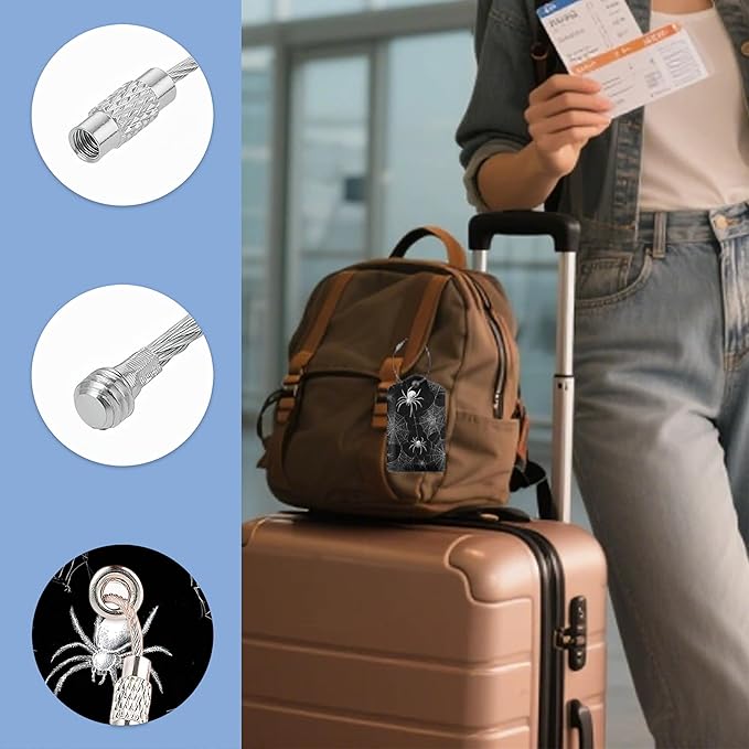 Set of 3 Luggage Tags,Spider Leather Suitcases Tag Identifiers with Privacy Name Address Labels & Durable Steel Loop for Women Men Travel