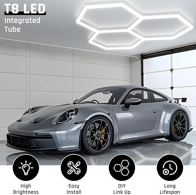 Hexagon Garage Light - Hexagon led Lights, High Brightness 566W 70750LM 6500K Super Bright Honeycomb Lights for Garage, Basement, Warehouse, Auto Beauty Shop, Car Detailing Shop