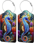 TSA Approved Luggage Tags for Suitcases Seahorse 2 Pack Funny Leather Carnival Cruise Airport Cute Travel Name Tags Golf Bag tag Ships Essentials Privacy Cover ID Label for Women Men