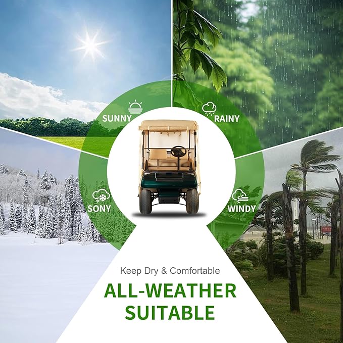 Tecoom Golf Cart Enclosure 2/4/6 Passenger, Golf Rain Cover 600D Waterproof Snowproof, Door Zippers, Clear Windows and Windproof Hooks, Universal Fit for EZGO, Yamaha, Club Car