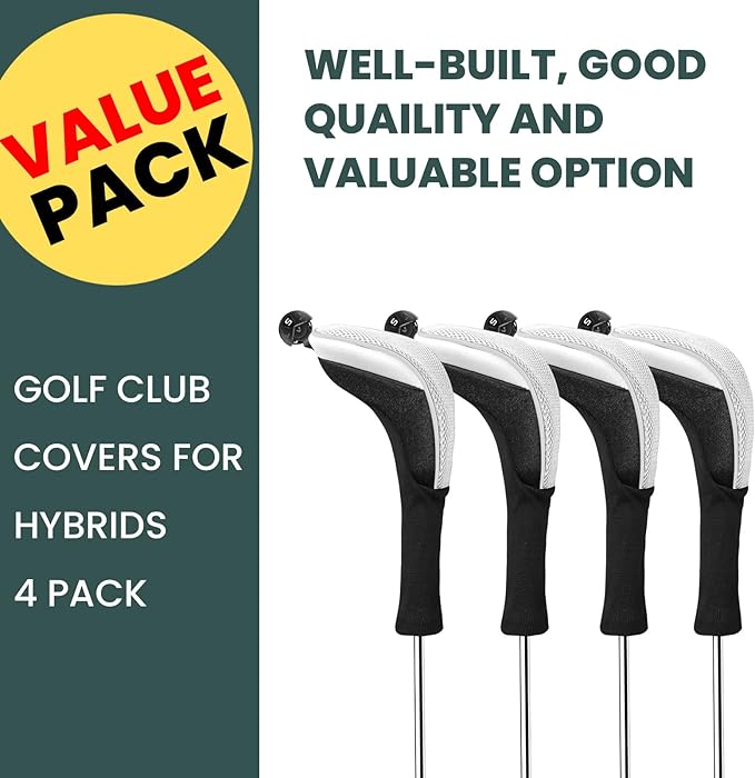 FINGER TEN Golf Club Head Covers Woods Hybrids 1/2/3/4 Pack, Headcovers Men Women 3 5 7 X with Interchangeable Number Tag, Fit All Wood Hybrid Clubs