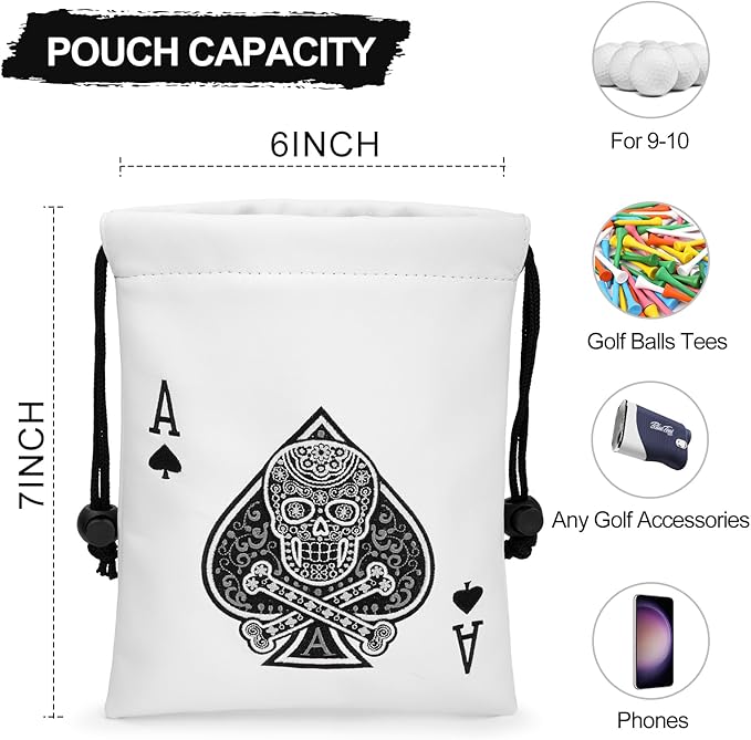 Golf Valuables Pouch, Leather Golf Tee Pouch with Drawstring Closure Golf Ball Handbag Portable Ball Pouch Golf Accessories for Men Women