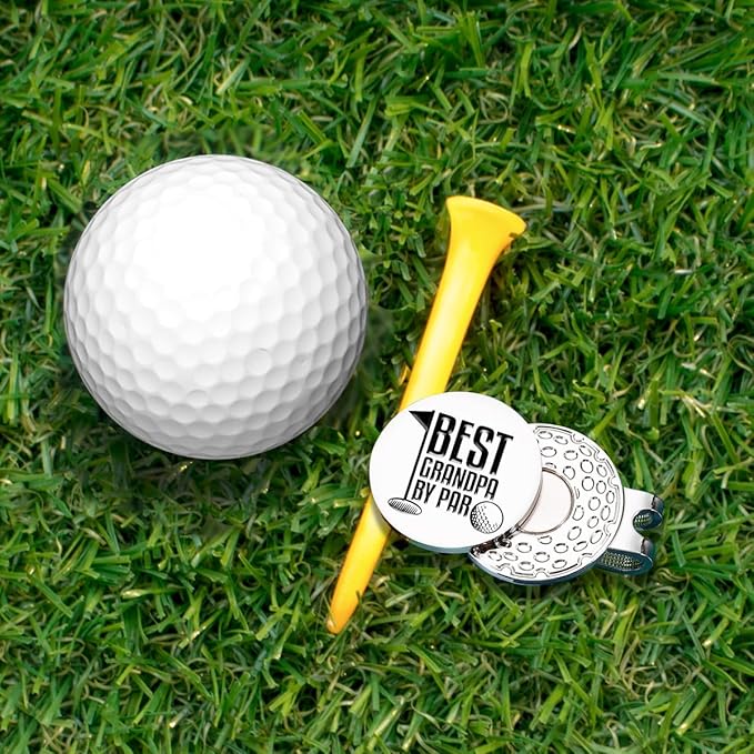 Hafhue Best Grandpa by Par Golf Ball Marker with Magnetic Hat Clip, Funny Golf Accessories and Golf Gifts for Men Grandpa, Birthday Christmas Retirement Gifts for Golf Fan Golfer Golf Lovers