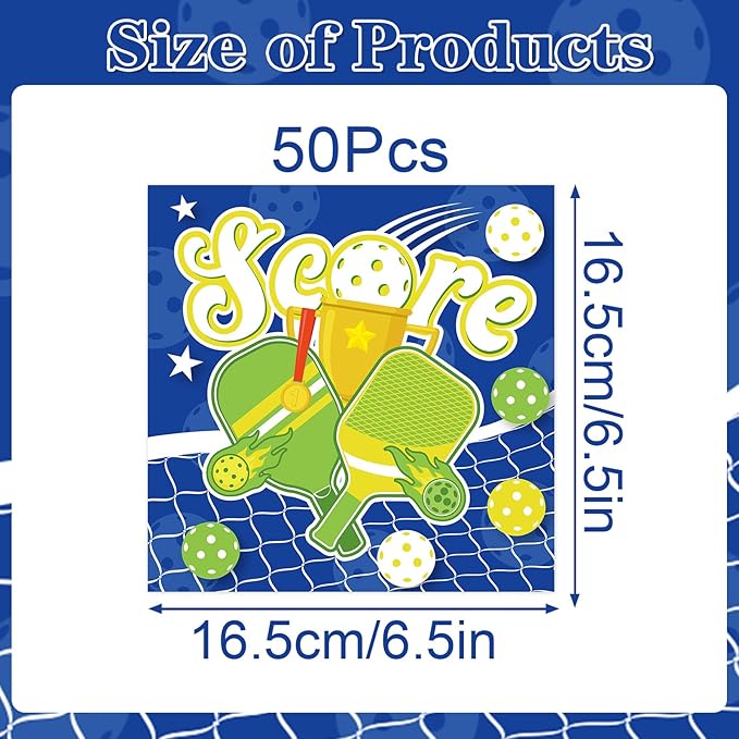Pickleball Party Napkins Decorations, Disposable Paper Pickleball Napkins Supplies Pack of 50, Sports Baby Shower Birthday Party Decor Size 6.5 Inch