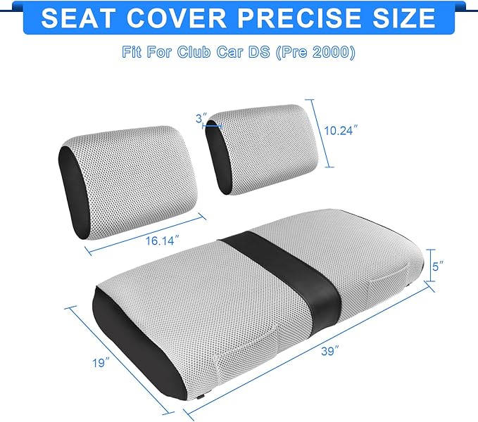 iLSKW Golf Cart Seat Covers for Club Car DS Pre-2000 Seat Cover OEM Front,Breathable Fabric and Leather Front Seat Cover,Full Wrap-Around Design of Club Car DS 1982-2000 Golf Cart Front Seat Cover