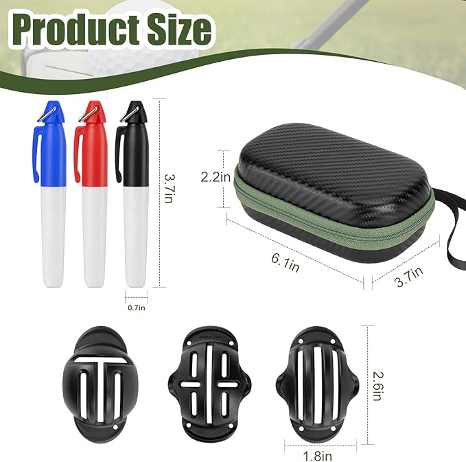 chfine Golf Ball Marker Set with 3 Golf Ball Marker Stencils and 3 Colors Golf Ball Markers, Golf Ball Line Marker Tool with Case, Golf Ball Alignment Marking Tool, Golf Accessories for Men and Women