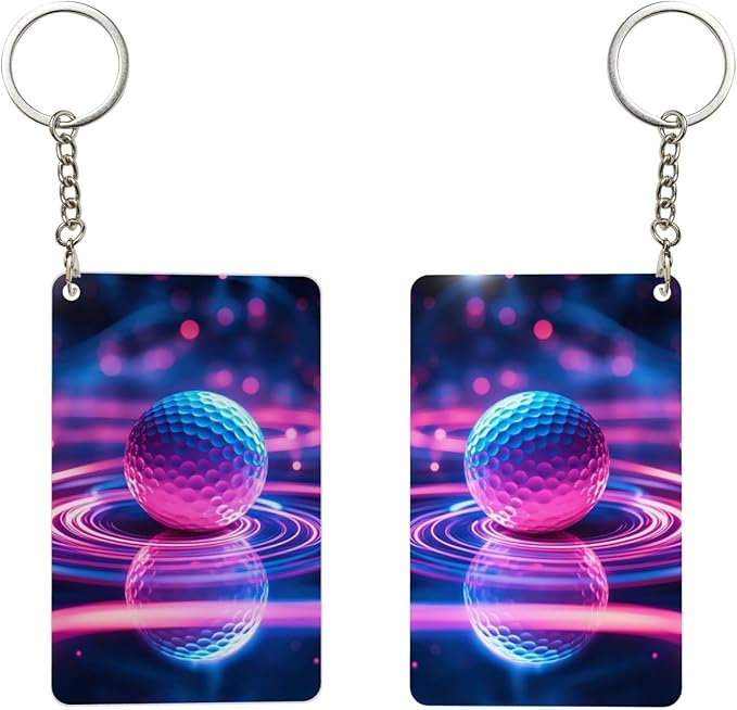Astronaut Playing Golf Keychains Rectangular Acrylic Keychain Daily Key Ring Car Key Fob Holder 2X3 Inch