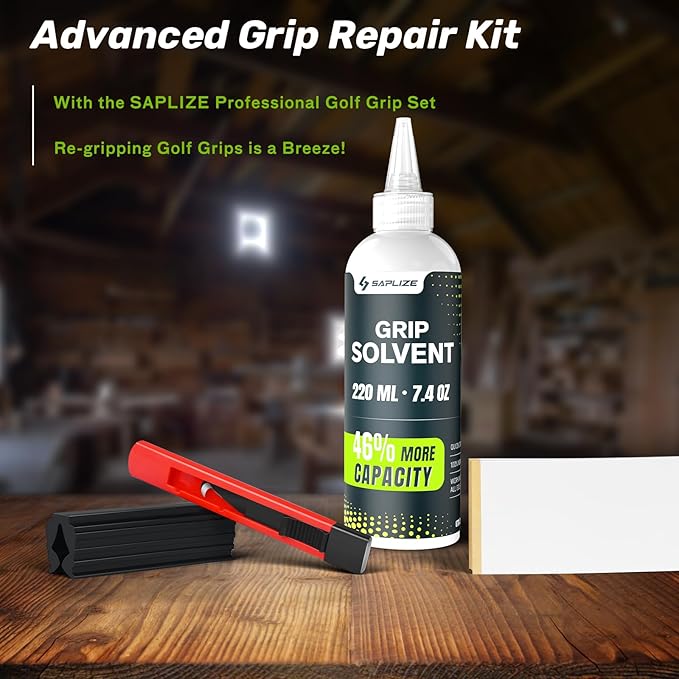 SAPLIZE Professional Golf Grip Kits for Regripping– Optional 5oz/7.4oz Grip Solvent, Pro/Standard Hook Blade, 15/30 Grip Tapes and Rubber Vise Clamp