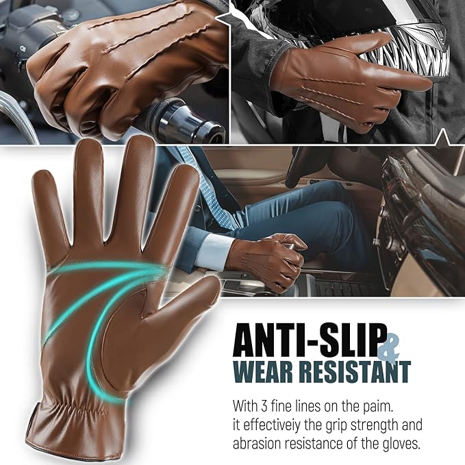 Winter Leather Gloves for Men,Touchscreen Snow Driving Gloves with Cashmere Lining for Motorcycle Driving Riding…