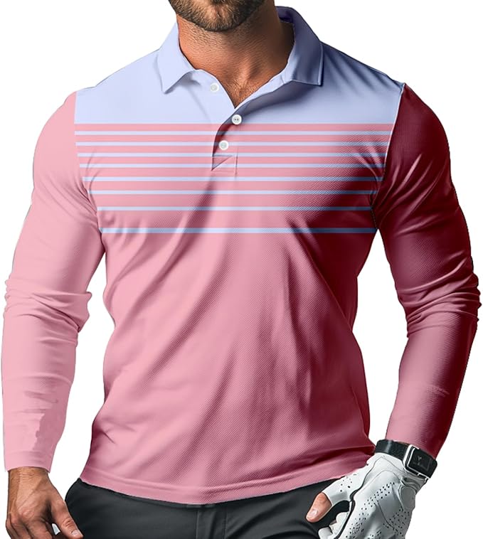 Men's Long Sleeve Golf Shirt Quick Dry 3 Button Work Fishing Outdoor Casual Collar Shirt