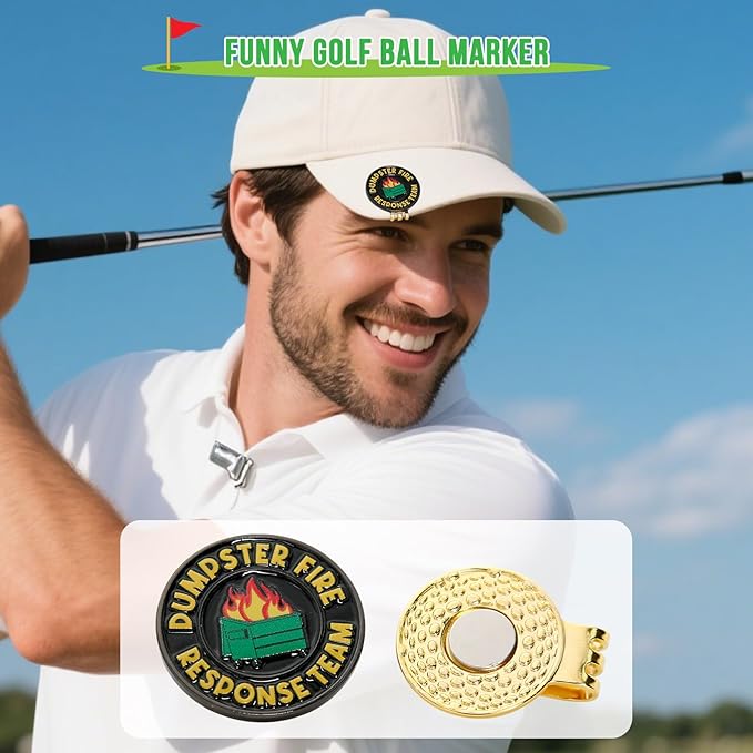 Dumpster Fire Golf Ball Marker, Dumpster Fire Response Team Magnetic Ball Marker Hat Clip, Everything is Fine Golf Accessories for Men and Women Golf Lovers