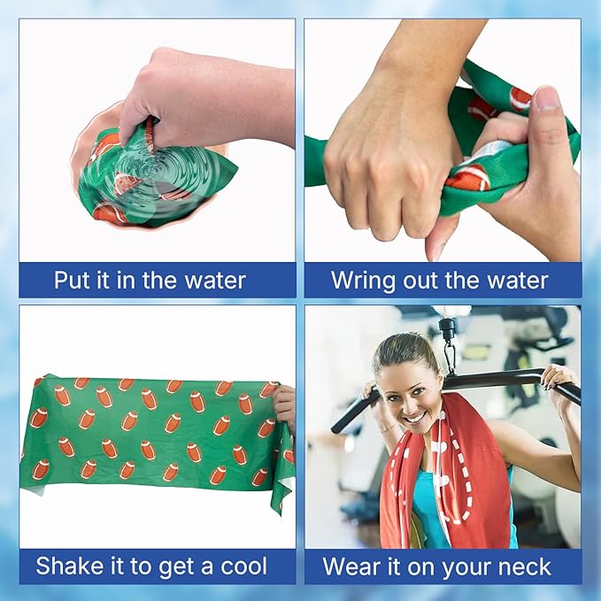OPSO Football Cooling Towel Set, 40 x 12 inches, 12 Pack, Microfiber Sports Towels for Baseball, Soccer, Golf LCE Towel Microfiber Sports Towels for Player (Football 3)