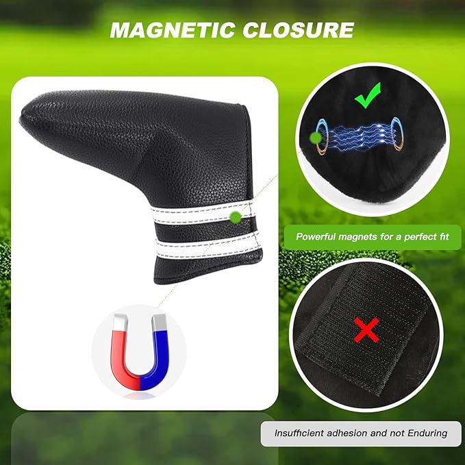 Golf Club Covers,4pcs or 1pc Golf Headcovers for Woods and Driver Fairway Hybrids Women Men - Premium PU Leather with Interchangeable Tags & Magnetic Blade and Mallet Putter Covers