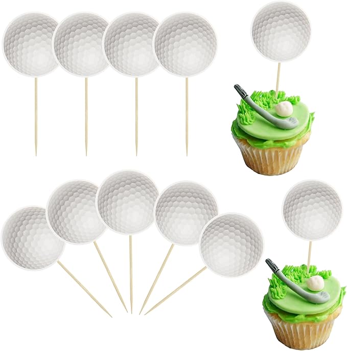 36Pcs Golf Cupcake Toppers Sports Golf Ball Cupcake Picks for Baby Shower Outdoor Sports Players Theme Birthday Party Cake Decorations Supplies
