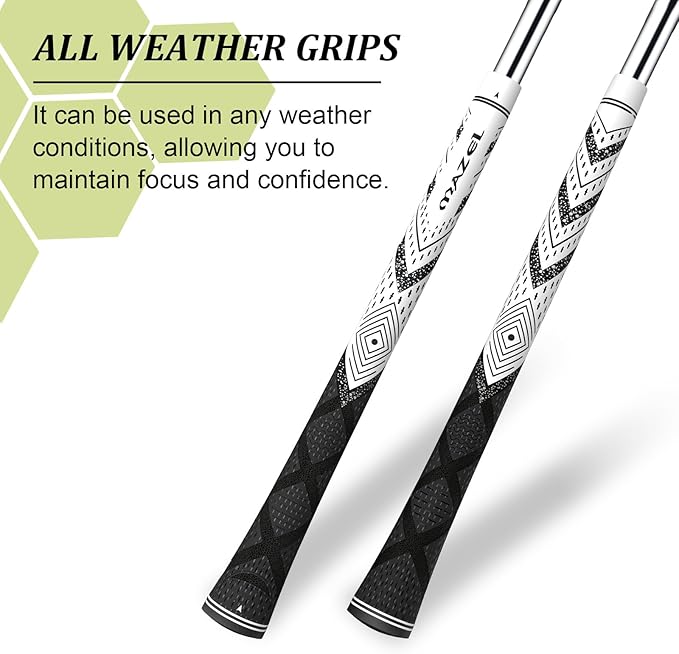MAZEL Cord Rubber Golf Grips for Men - 10 Pack,All Weather Control Golf Club Grips Standard/Midsize,High Feedback & Traction