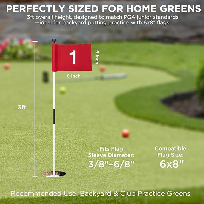 KINGTOP Golf Flagstick - Portable Design, Practice Putting Green Flag Stick for Yard, Club - Golf Pole Pin Flagpole, 3FT or 6FT Heights Available