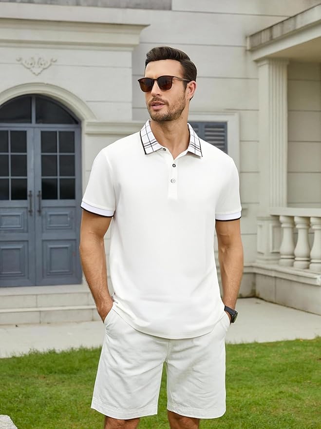 Alex Vando Mens Golf Shirts Moisture Wicking Quick-Dry Short Sleeve Fashion Designed Polo Shirts for Men
