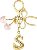 Gold Bubble Heart, Cherry, Bow & More Designs Letter Initial Keychain Bag Charms – Cute Purse Charms for Handbags